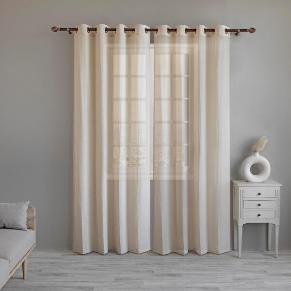 Cotton Linen Sheer Curtains Set of 2 - Natural Grommet Door Curtains - Image 2