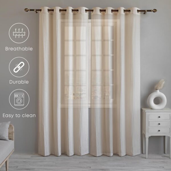 Cotton Linen Sheer Curtains Set of 2 - Natural Grommet Door Curtains - Image 5