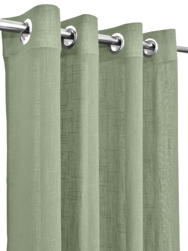 Elegant Avocado Green Cotton Linen Sheer Curtains with Eyelet Rings - Set of 2 - Image 7