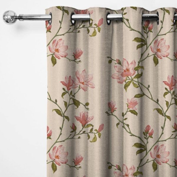 Elegant Pink Floral Grommet Curtains - Semi Sheer Room Darkening Set of 2 - Image 2