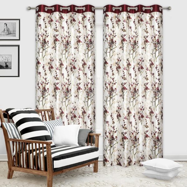 Stylish Maroon Thermal Insulated Floral Curtains for Bedroom and Living Room - Image 2