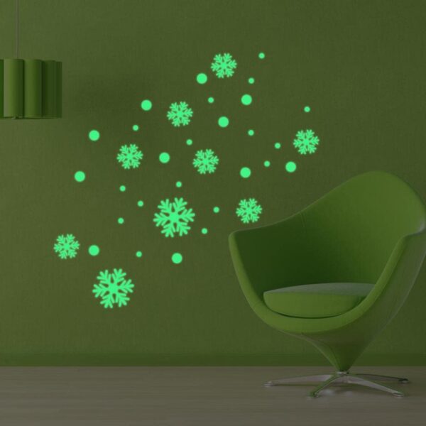 Merry Christmas Snowman Wallpaper Sticker - Glow in the Dark Green Snowflakes - Image 3