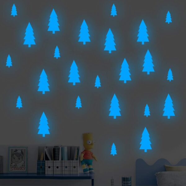 Merry Christmas Wallpaper Sticker: Glow in the Dark Snowman & Pine Tree