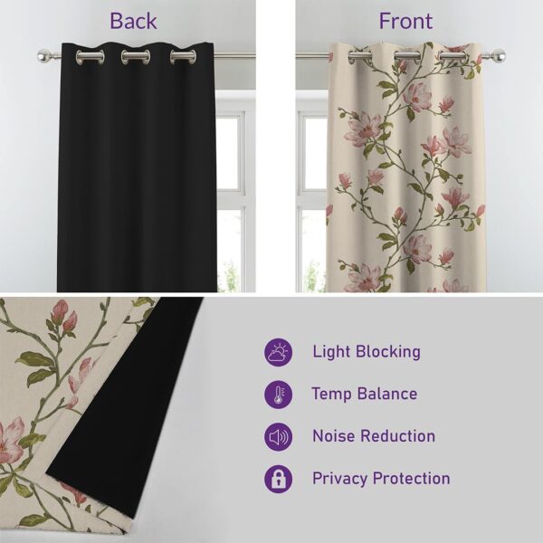 Premium Printed Blackout Curtains Set of 2 in Off White & Pink - Image 3