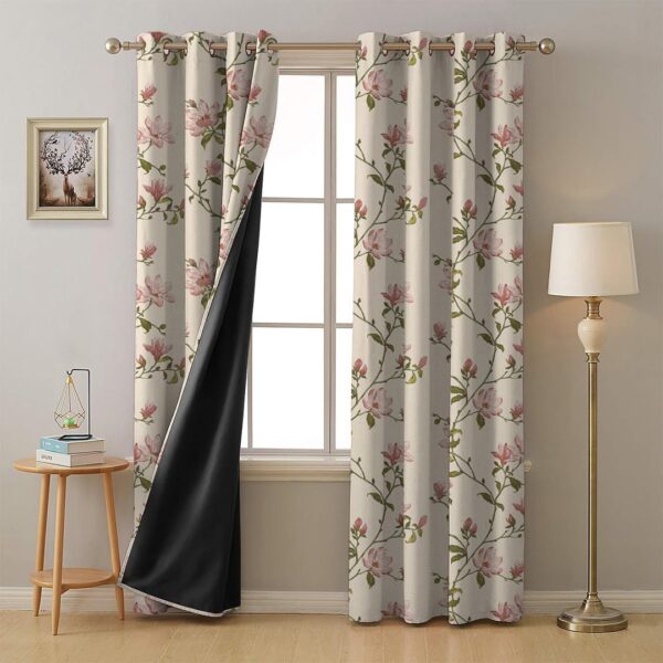 Premium Printed Blackout Curtains Set of 2 in Off White & Pink - Image 2