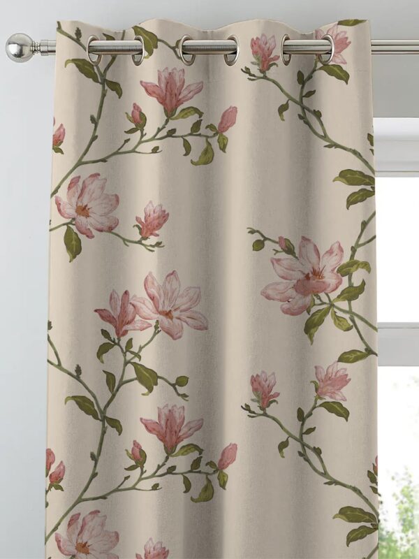 Premium Printed Blackout Curtains Set of 2 in Off White & Pink - Image 4