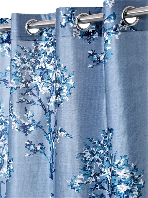 Stylish Blue Eyelet Door Curtains: Floral Polyester String Design (Pack of 2) - Image 2