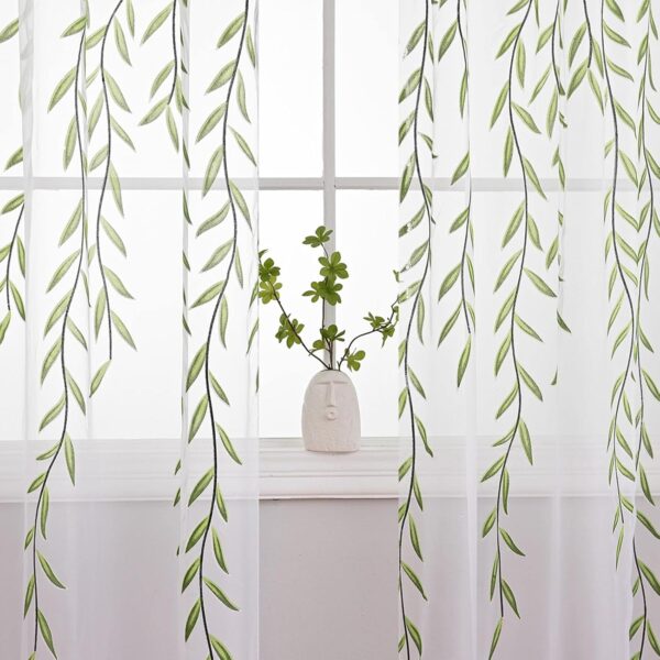 Modern Sheer Green Curtains for Living Room and Bedroom - Washable Draperies - Image 2