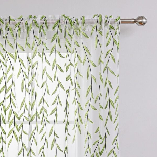 Modern Sheer Green Curtains for Living Room and Bedroom - Washable Draperies - Image 6