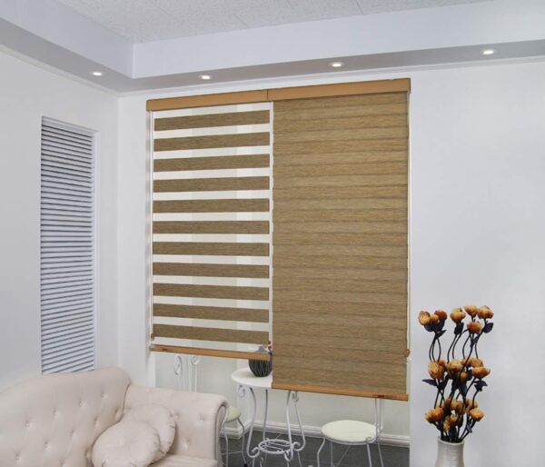 Beige Zebra Roller Shades for Windows: Light Filtering Dual Layer Privacy Solutions - Image 2