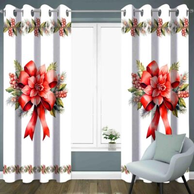 Multicolor Long Crush Window Curtains for Christmas – 8 ft, Pink & Red