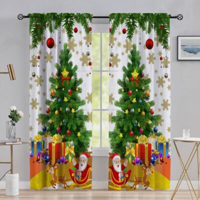 Multicolor Long Crush Curtains for Christmas – 8 ft Eyelet Set of 2