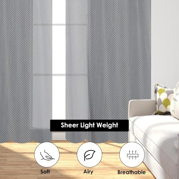 Lightweight Grey Sheer Curtains for Doors and Balconies - Set of 2 - Image 3