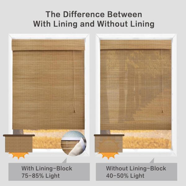 Passenger Pigeon Bamboo Roller Shades: Stylish Light Filtering Blinds in Camel - Image 5