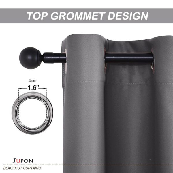 JUPON Grey Silk Blackout Curtain: 3 Layers, Solid Grommet Design, 8ft Length - Image 2