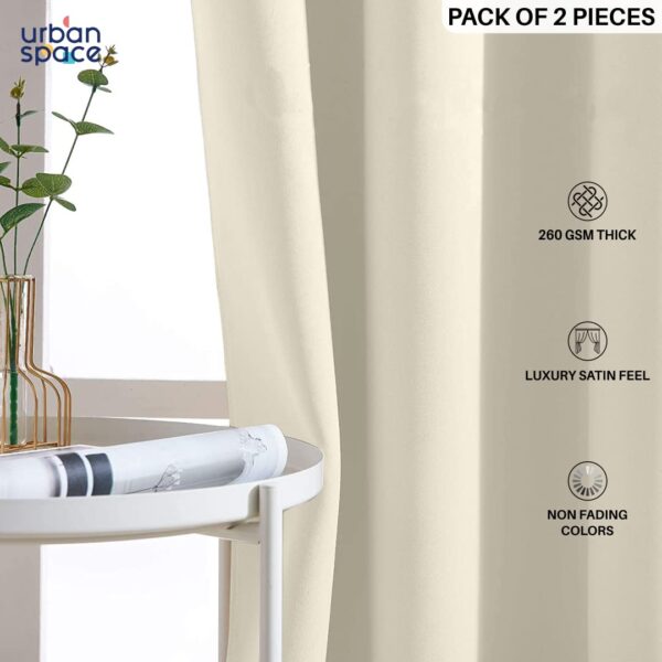 Urban Space Faux Silk Blackout Curtains in Beige - Set of 2 - Image 2