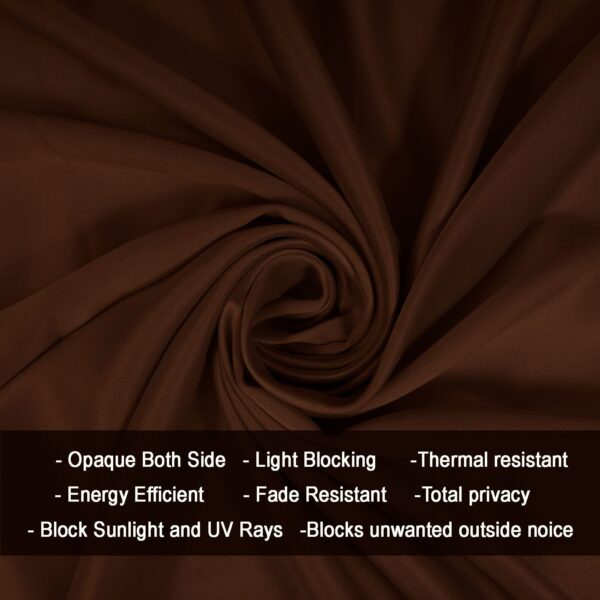 Heavy Polyester Blackout Curtains - 7 Feet Solid Brown Drapes for Noise Reduction - Image 4