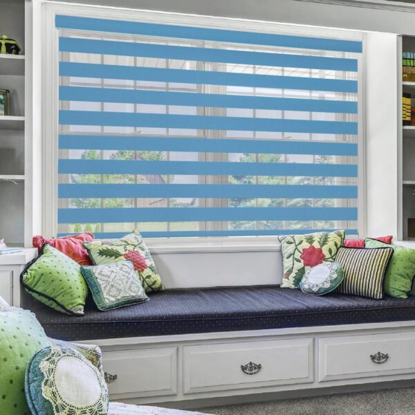 Dual Layer Zebra Roller Blinds for Light Control and Privacy in Blue - Image 2