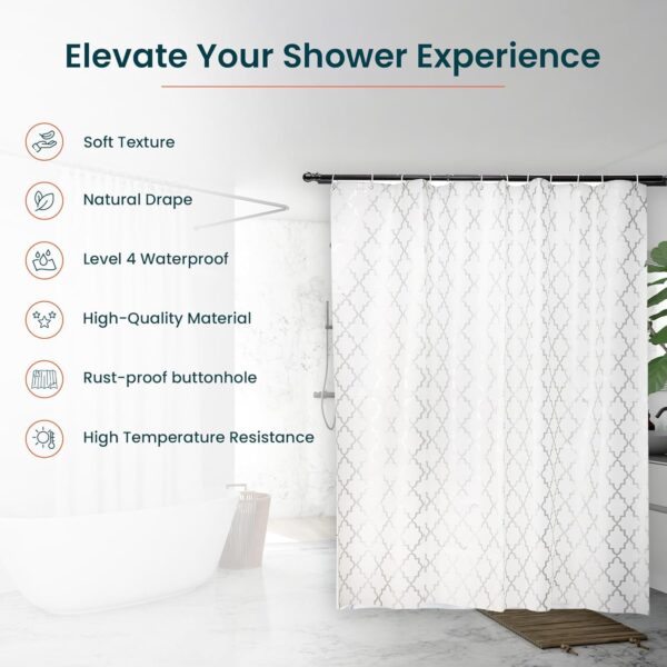 Waterproof Shower Curtains for Bathroom | Kuber Industries Silver Checkered Design - Image 3