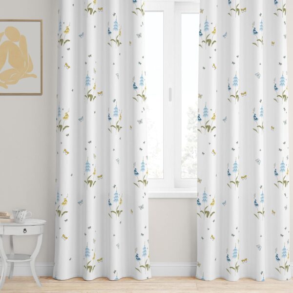 Beautiful Blue Cotton Curtains for Doors: 60-65% Room Darkening, Floral Print - Image 2