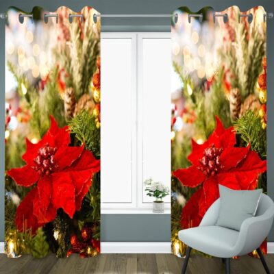 Multicolor Long Crush Window Curtains for Christmas – Set of 2, 7ft