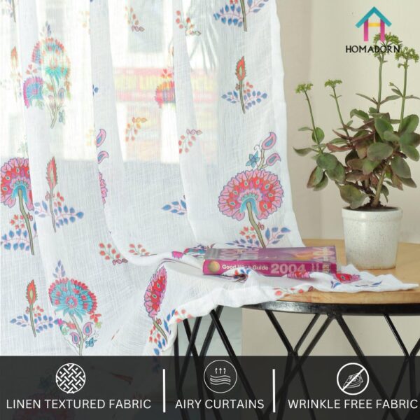 Elegant Pink Flower Linen Sheer Curtains for Light Filtering in Living Room - Image 3