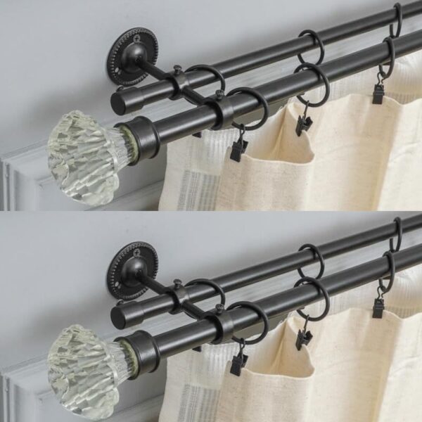 Adjustable Double Curtain Rod Set for Windows and Doors with Brackets