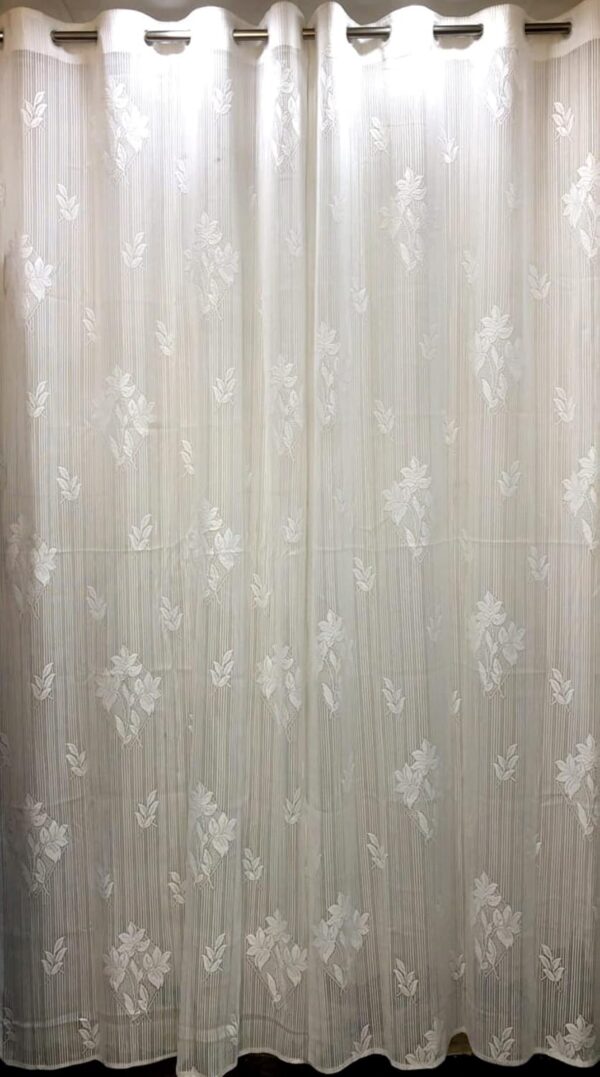 Cream Semi-Sheer Grommet Curtains: Fabrilia Floral Net Door Set of 2 - Image 4