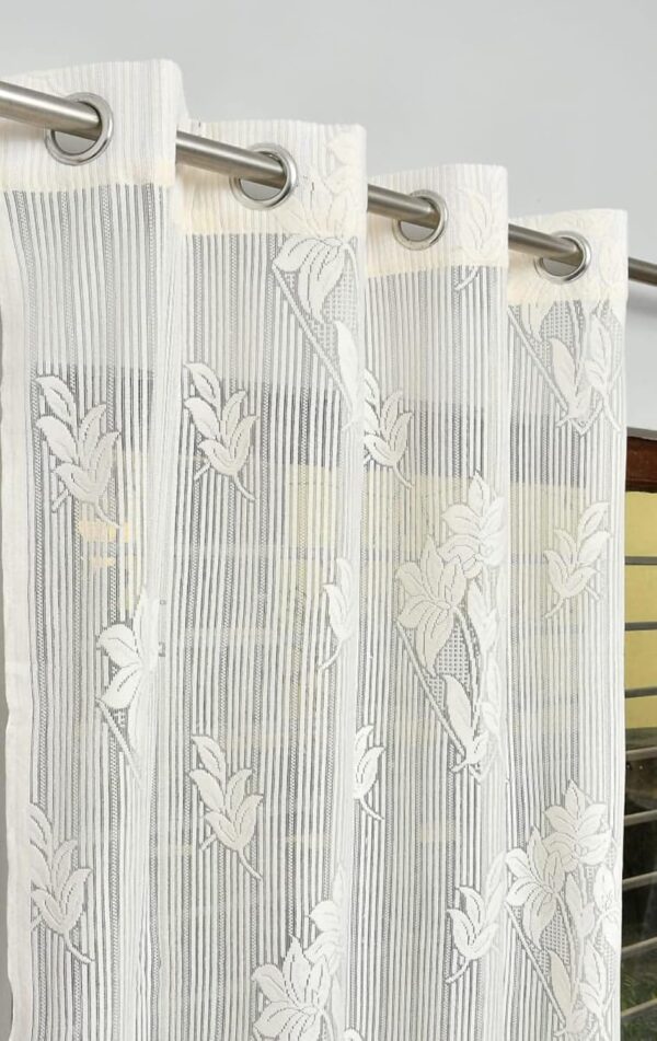 Cream Semi-Sheer Grommet Curtains: Fabrilia Floral Net Door Set of 2 - Image 2