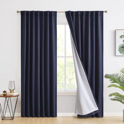 Thermal Insulated Blackout Curtains for Bedroom – Noise Reducing Navy Blue