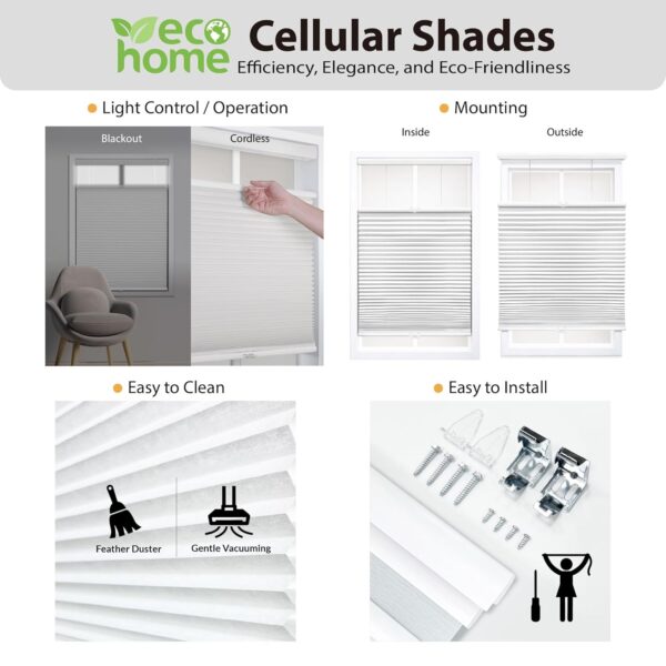 Cordless Blackout Cellular Shade: 20" x 72" Alabaster Top Down Bottom Up - Image 3