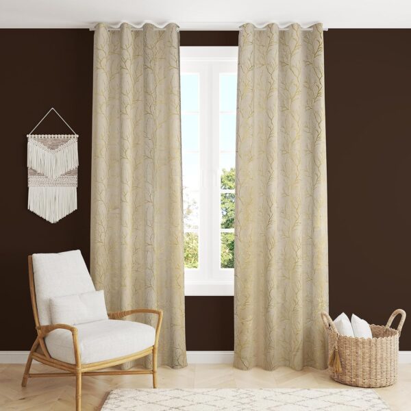 Elevate Your Space with Cream Velvet Foil Leaf Grommet Curtains - Image 2