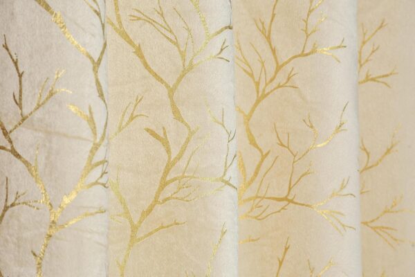 Elevate Your Space with Cream Velvet Foil Leaf Grommet Curtains - Image 3