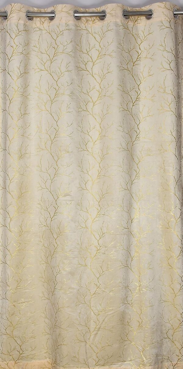 Elevate Your Space with Cream Velvet Foil Leaf Grommet Curtains - Image 4