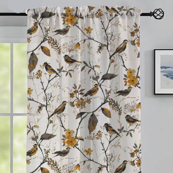 Bird Printed Semi Sheer Curtains for Elegant Living Room Decor