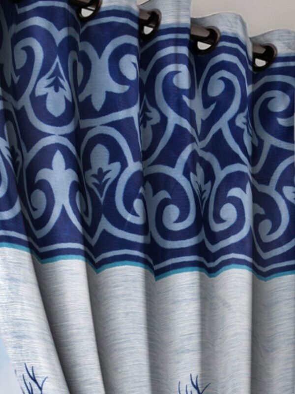 Elegant Blue Eyelet Door Curtains - 2 Piece, 7 Feet Polyester Panels - Image 2