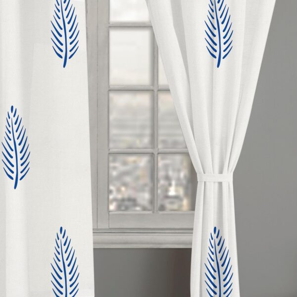 Cotton Linen Semi-Sheer Curtains for Stylish Living Room Decor in Blue Leaf - Image 3