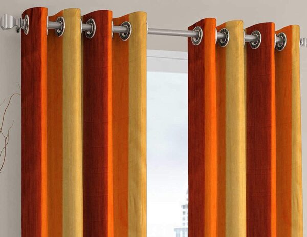 Modern Orange Polyresin Grommet Door Curtains - 7 Feet, Pack of 2 - Image 2