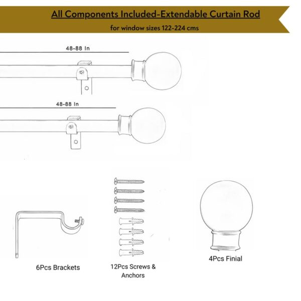 Adjustable Curtain Rod Set for Doors & Windows - 2 Pack 48"-88" - Image 3