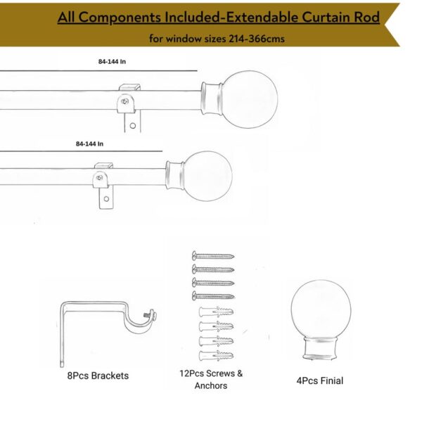 Adjustable Curtain Rod Set for Windows & Doors - Stainless Steel Finish - Image 3