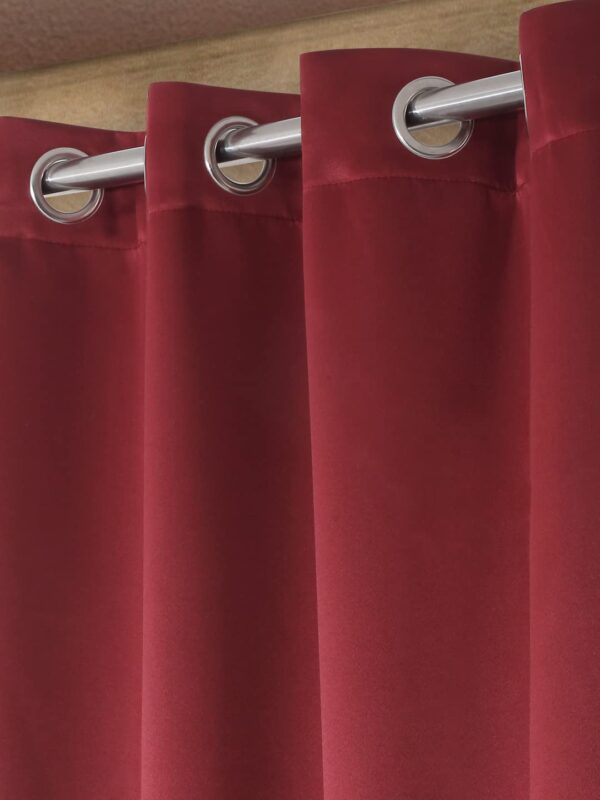Solid Blackout Eyelet Curtains in Maroon - 2 Piece Set for Style - Image 2