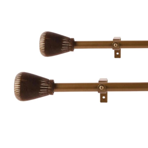 Adjustable Curtain Rods with Natural Wooden Finials - 2 Pack Gold Finish - Image 2