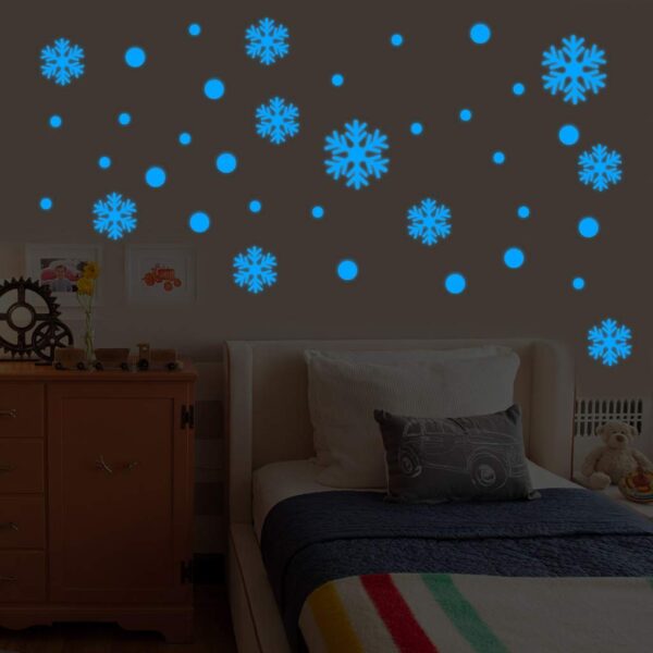 Charming Glow in the Dark Christmas Snowman Wallpaper with Blue Snowflakes - Image 3