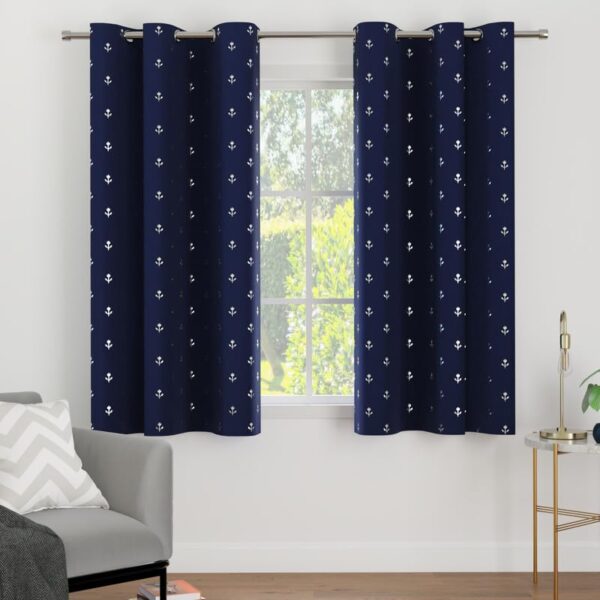 Elegant Navy Blue Blackout Curtains with Silver Foil Design for Any Room - Image 3