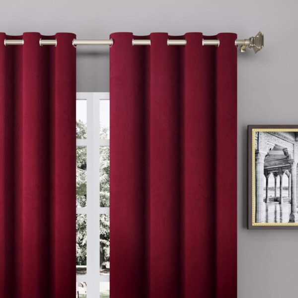 High-Quality Velvet Room Darkening Curtains for Living Room - Light Maroon Set - Image 3