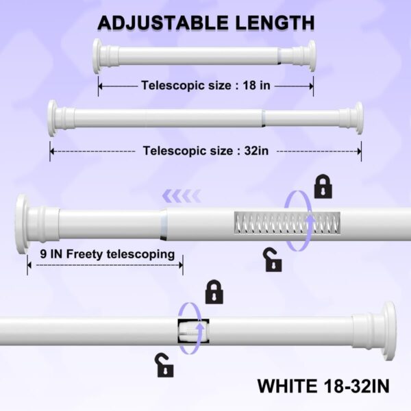 Adjustable Tension Shower Curtain Rod 16-28 Inches - No Drilling, White - Image 2