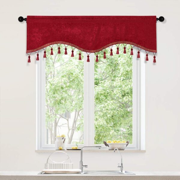 Burgundy Red Chenille Window Curtains for Kitchen and Living Room Decor - Image 2