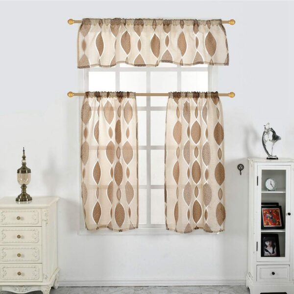 Light Brown Cafe Curtains Set for Kitchen and Living Room Sun Protection - Image 5