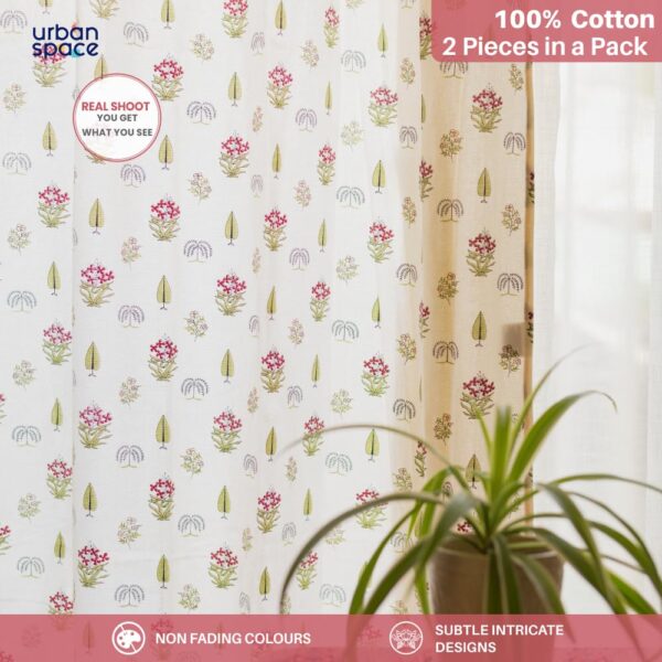 Urban Space 100% Cotton Floral Curtains for Light Filtering Window Style - Image 3