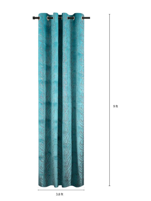 Solimo Blue Velvet Foil Long Door Curtains - 9 Feet, Pack of 2 - Image 3